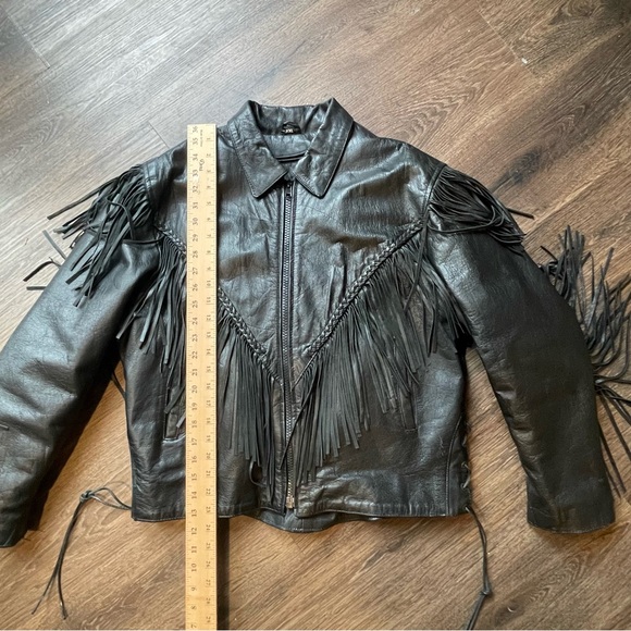 LEATHER FRINGE BIKER JACKET SILVER BIKE WOMENS SZ XXL BLACK Moto - Picture 5 of 14
